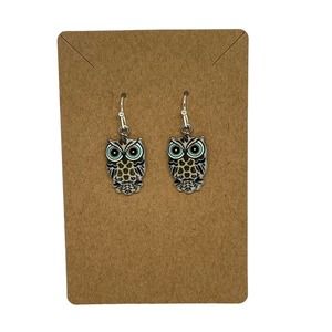 Owl Earrings Gray with Blue Eyes Dangle Resin - Hypoallergenic